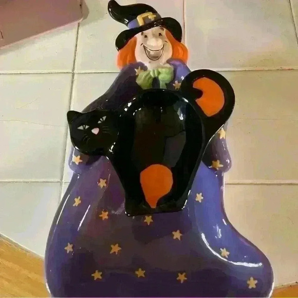 Other - Black and Purple Ceramic Halloween Witch Candy Dish